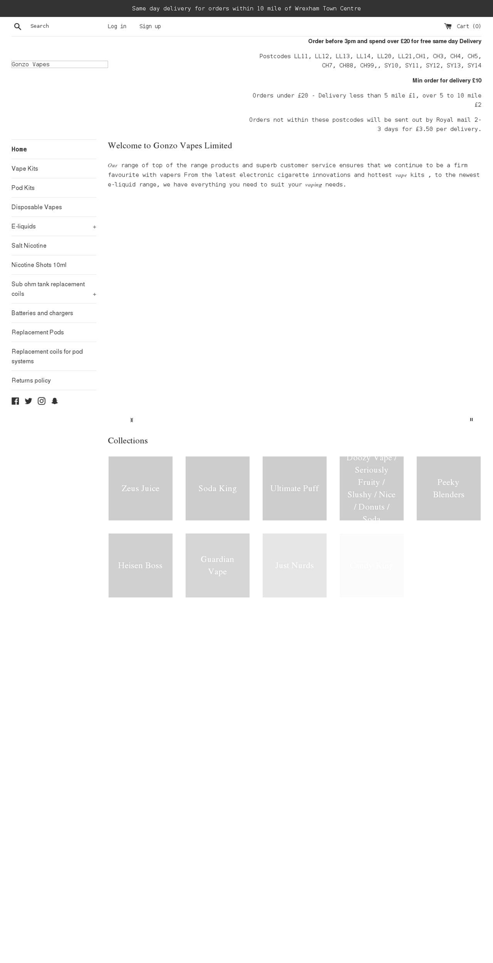 gonzovapes.co.uk shopify website screenshot