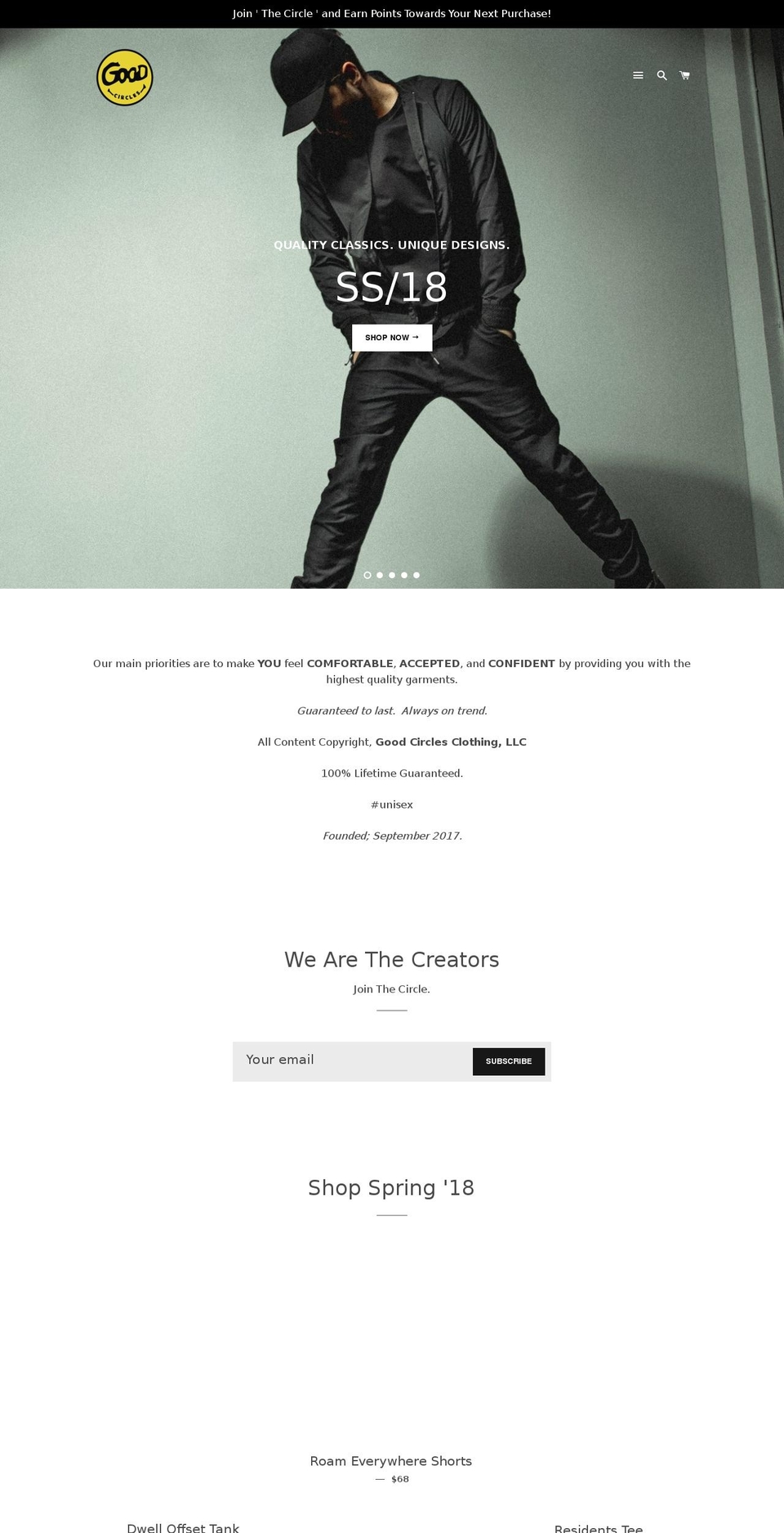 goodcirclesclothing.com — Shopify storefront screenshot