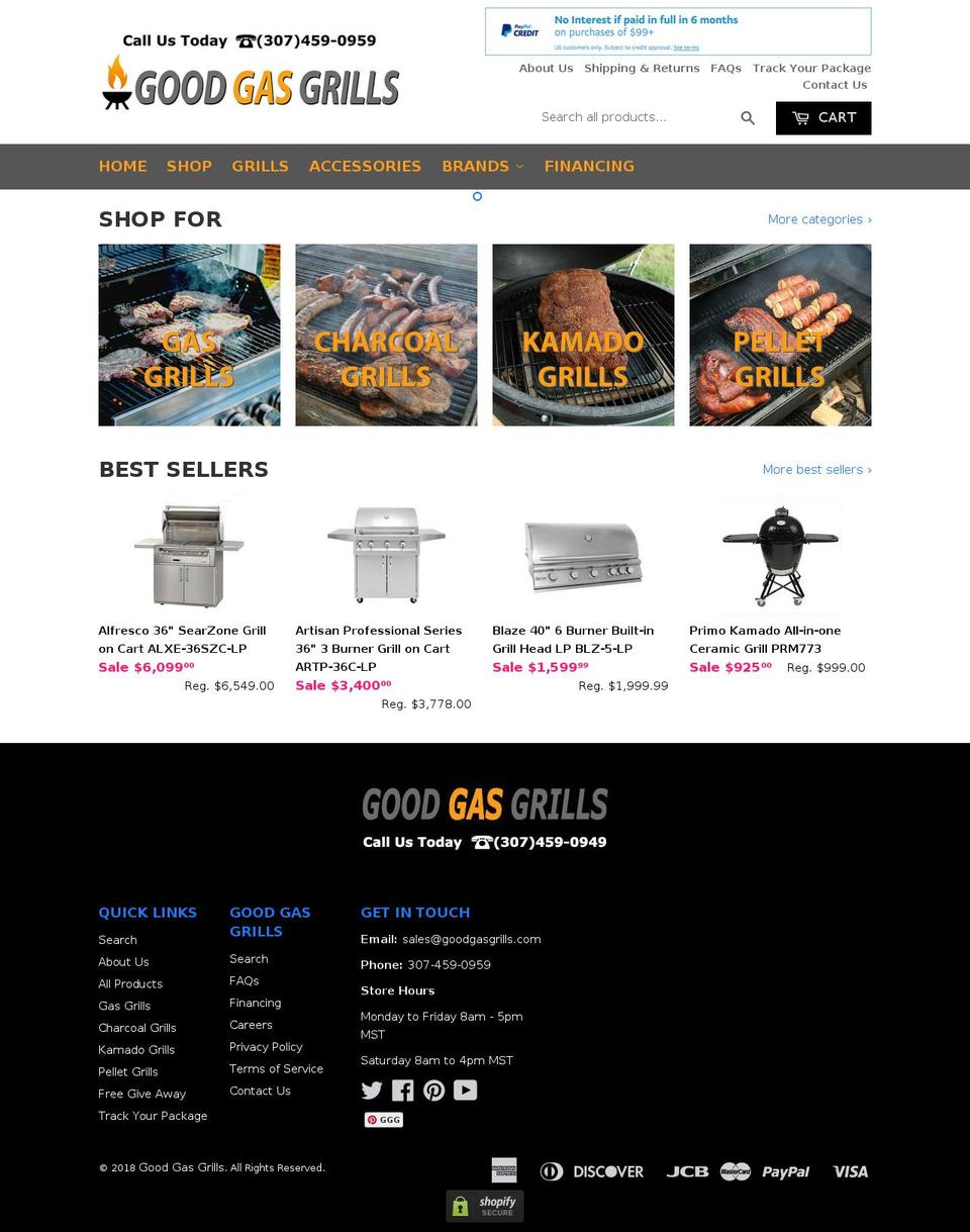 goodgasgrills.com shopify website screenshot