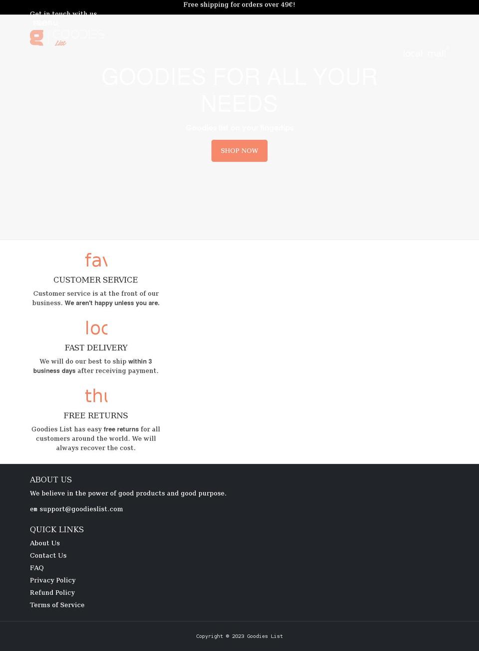 goodieslist.com shopify website screenshot