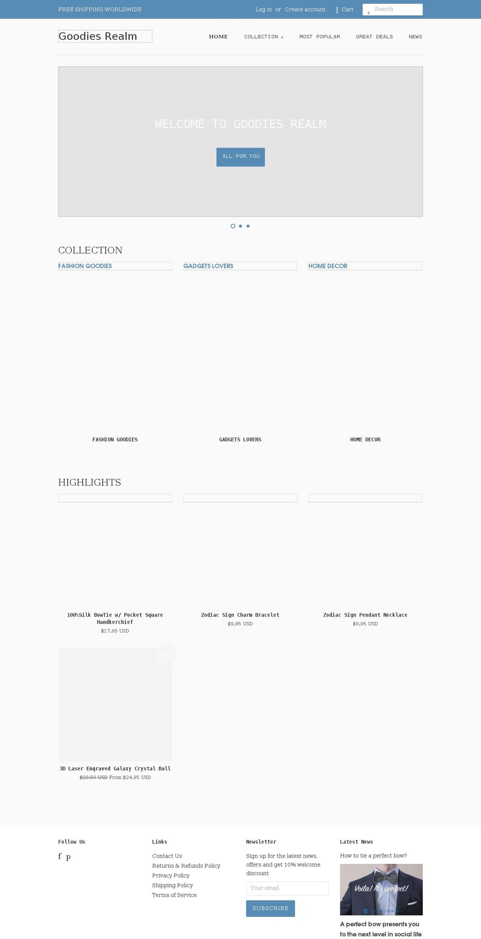goodiesrealm.com shopify website screenshot