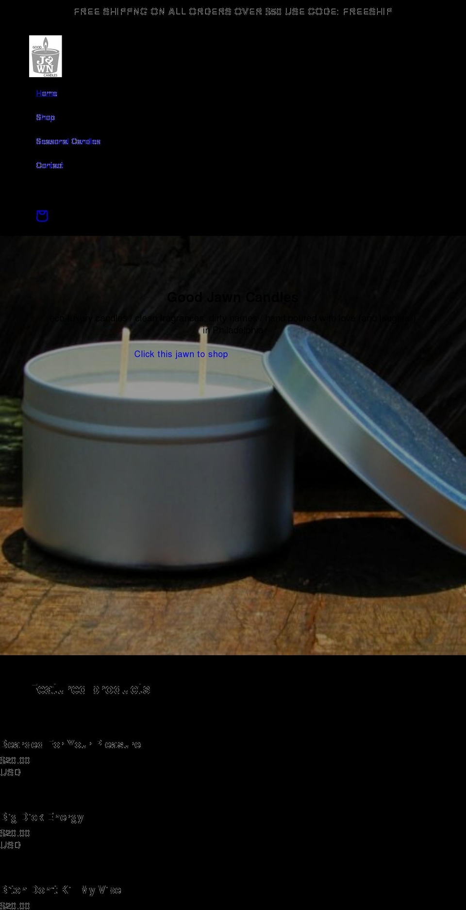 goodjawncandles.com shopify website screenshot