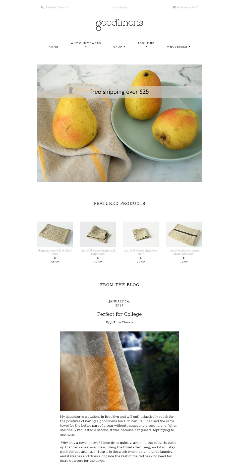 goodlinens.com shopify website screenshot