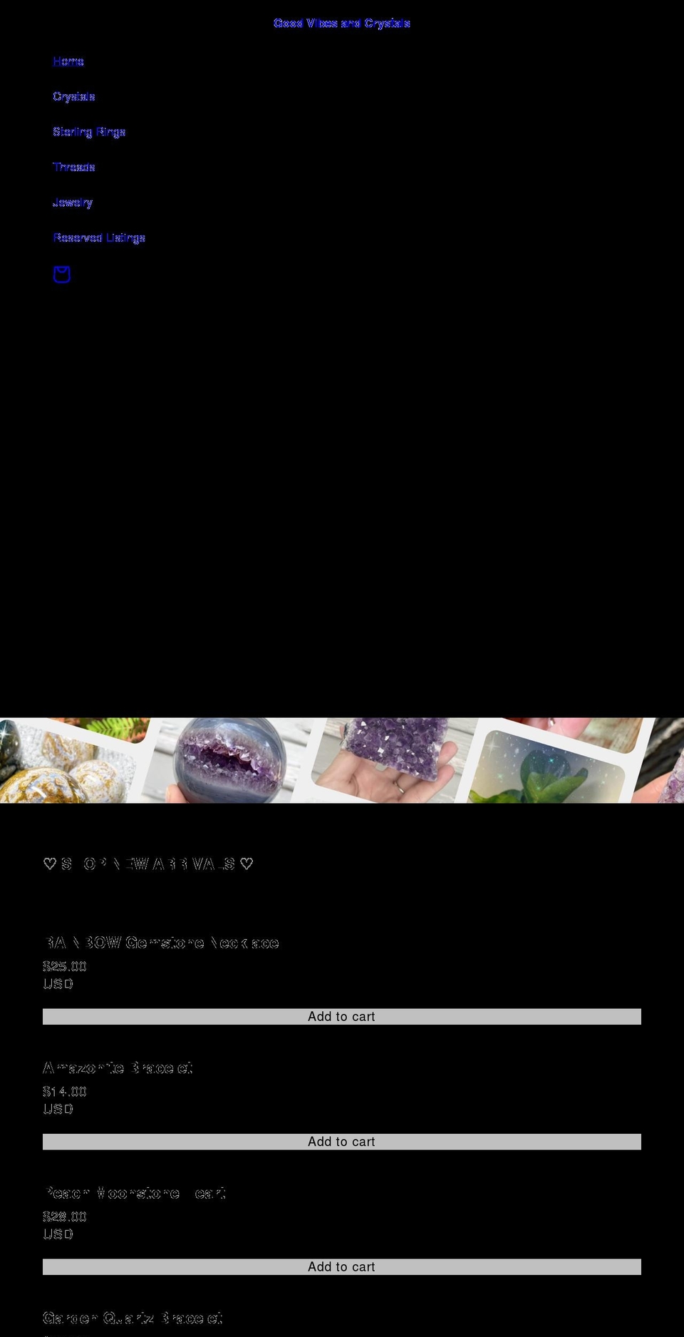 goodvibesandcrystals.com shopify website screenshot