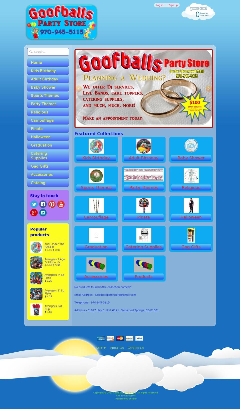 goofballspartystore.com shopify website screenshot