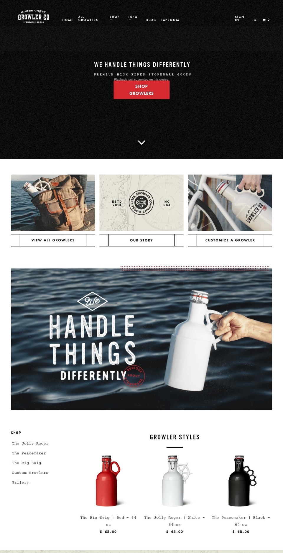 goosecreekgrowlercompany.com shopify website screenshot