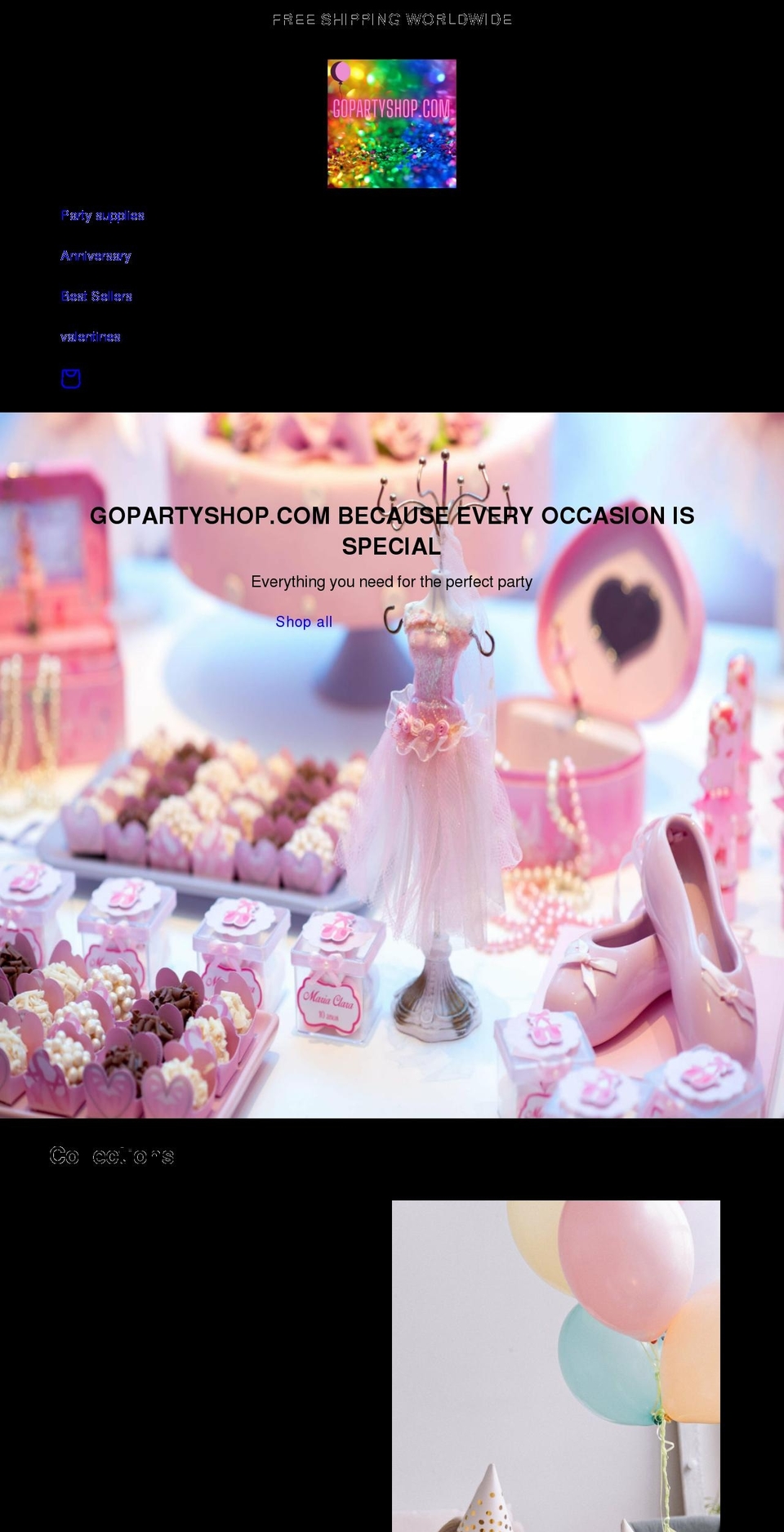 gopartyshop.com shopify website screenshot