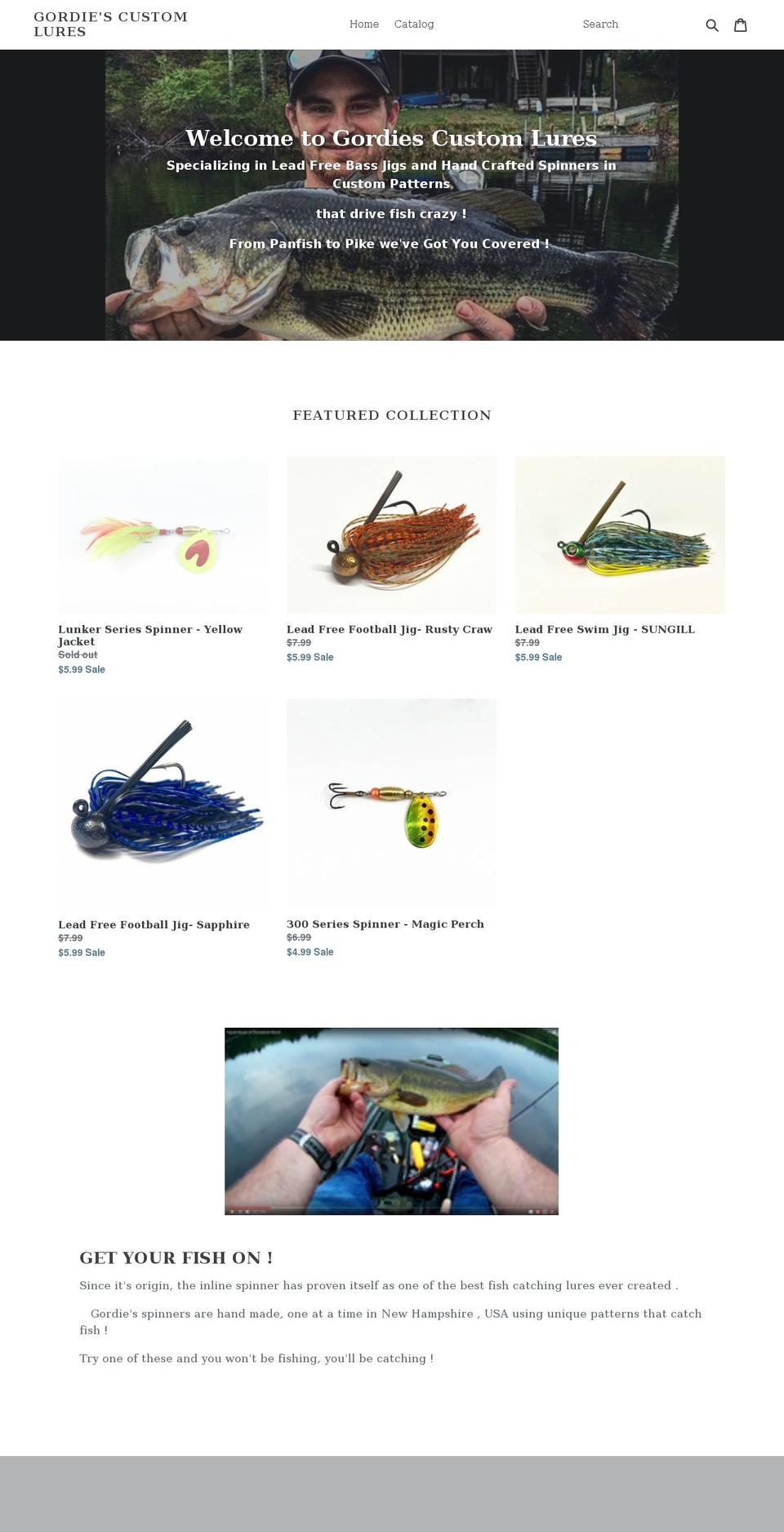 gordiescustomlures.com shopify website screenshot