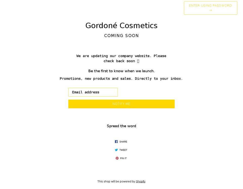 gordonecosmetics.com — Shopify storefront screenshot