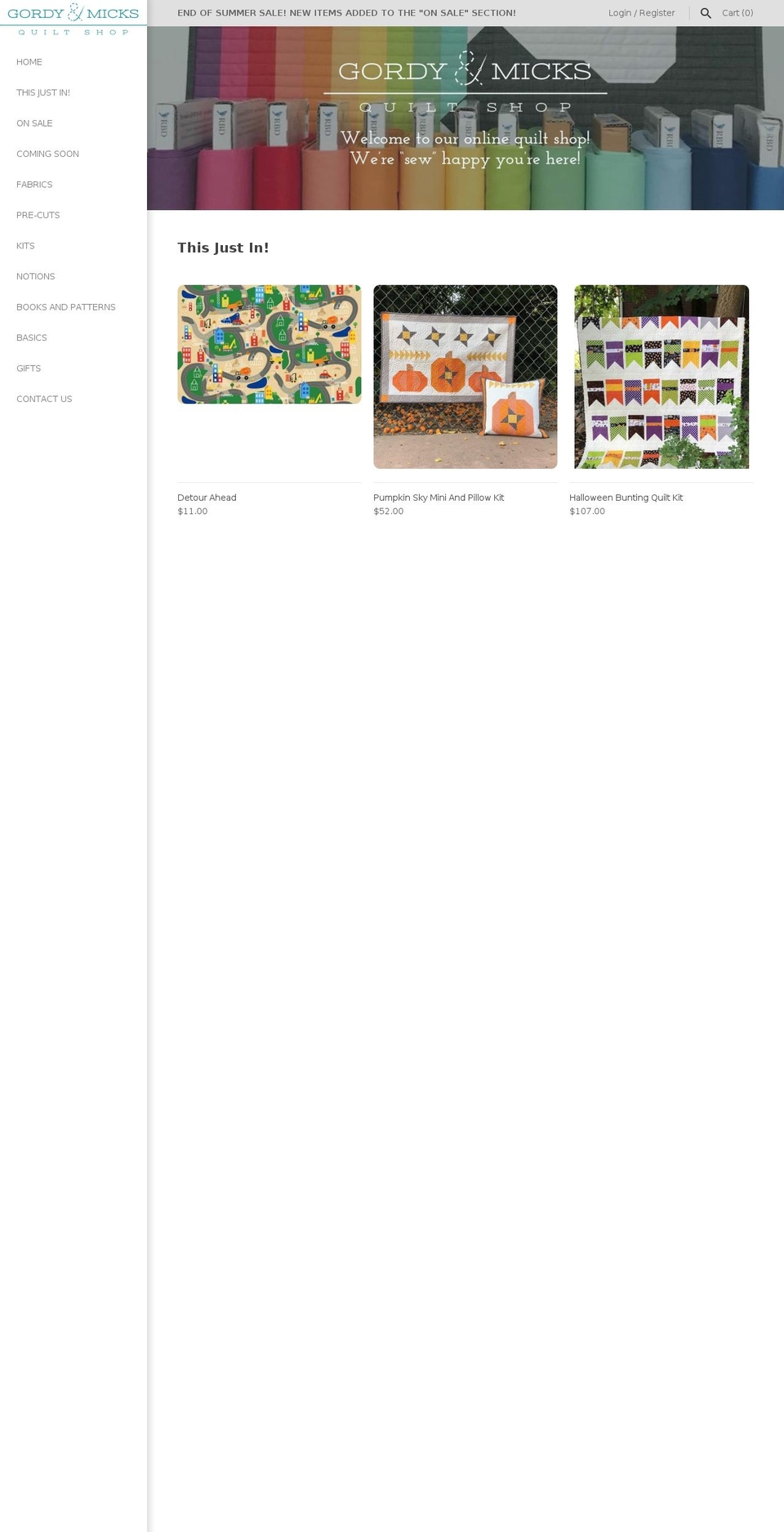 gordyandmicks.com — Shopify storefront screenshot