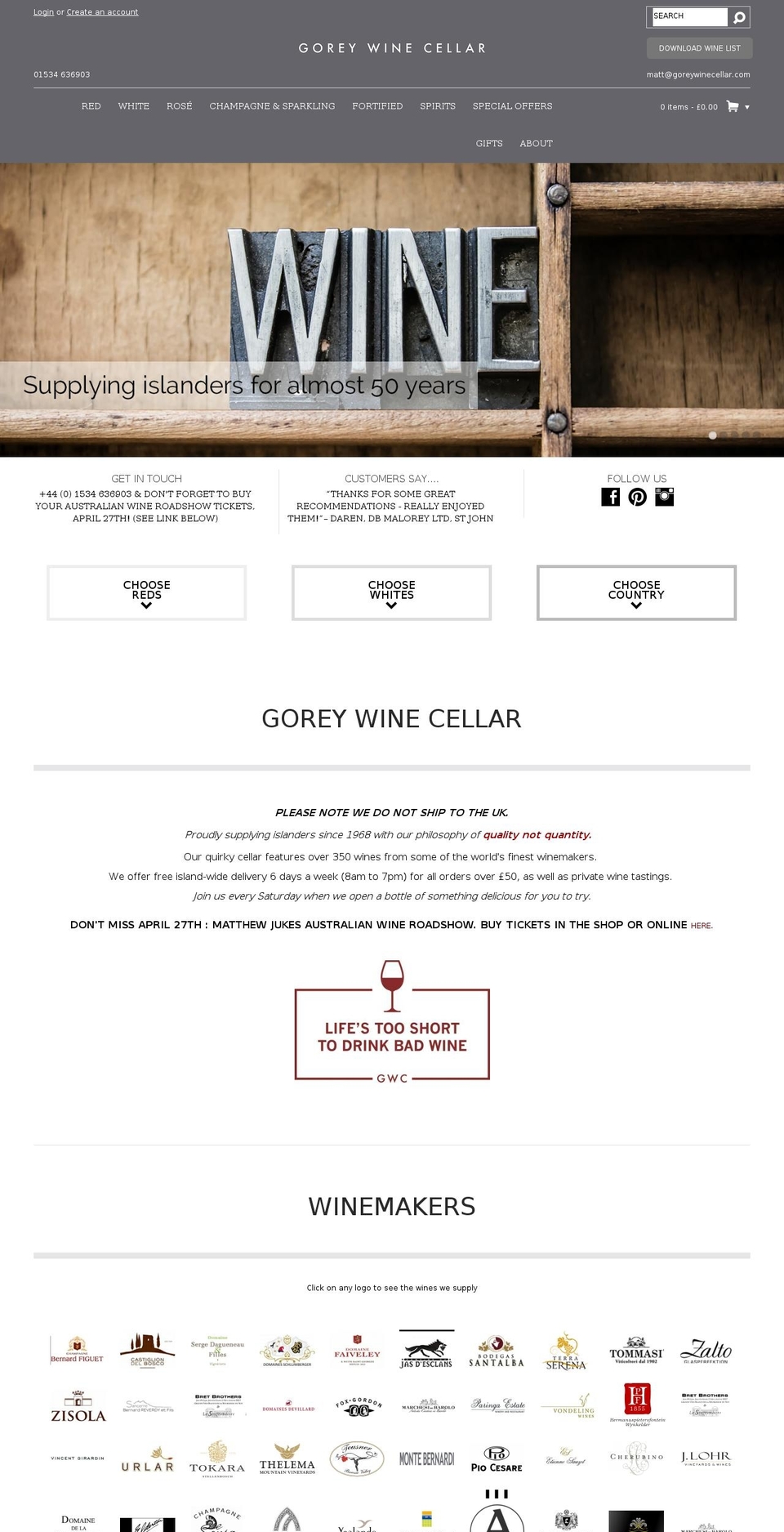 goreywinecellar.com shopify website screenshot