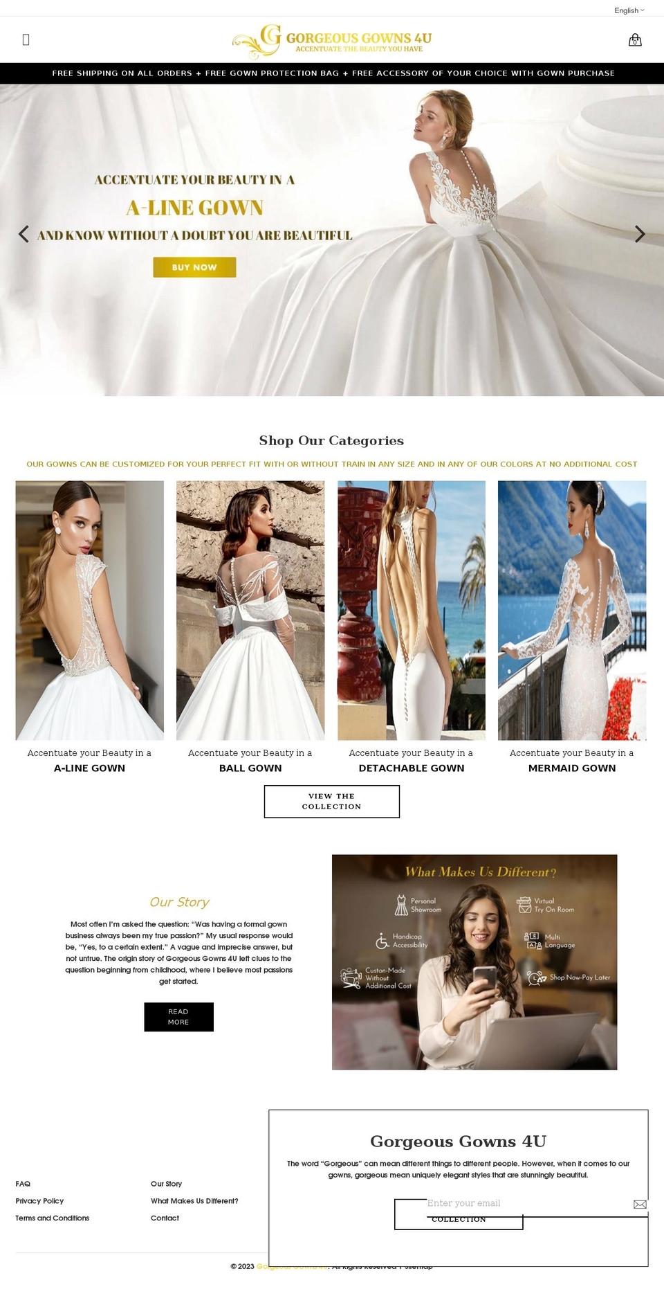 gorgeousgowns4u.com shopify website screenshot