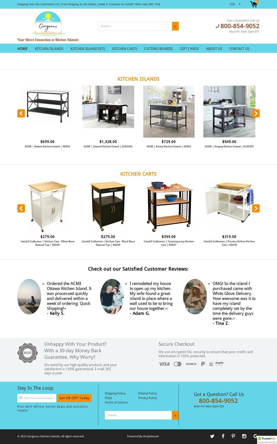 gorgeouskitchenislands.com shopify website screenshot