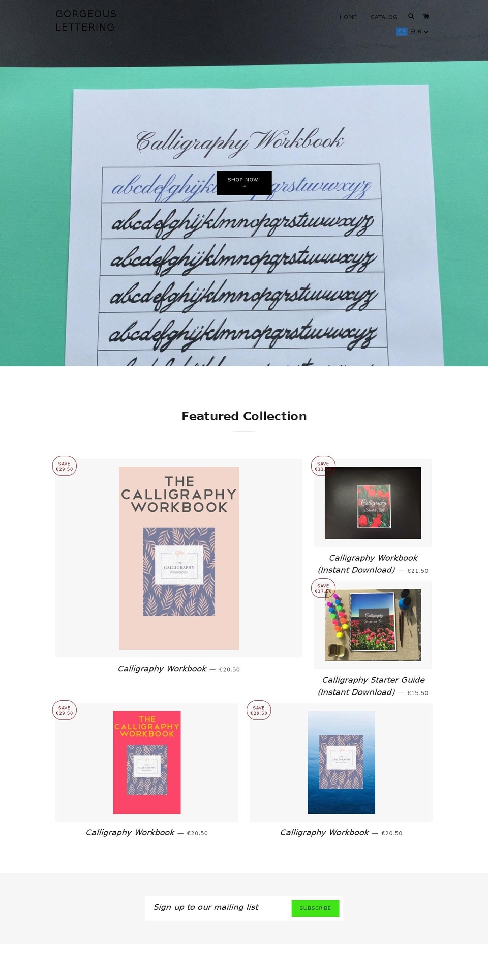 gorgeouslettering.com — Shopify storefront screenshot