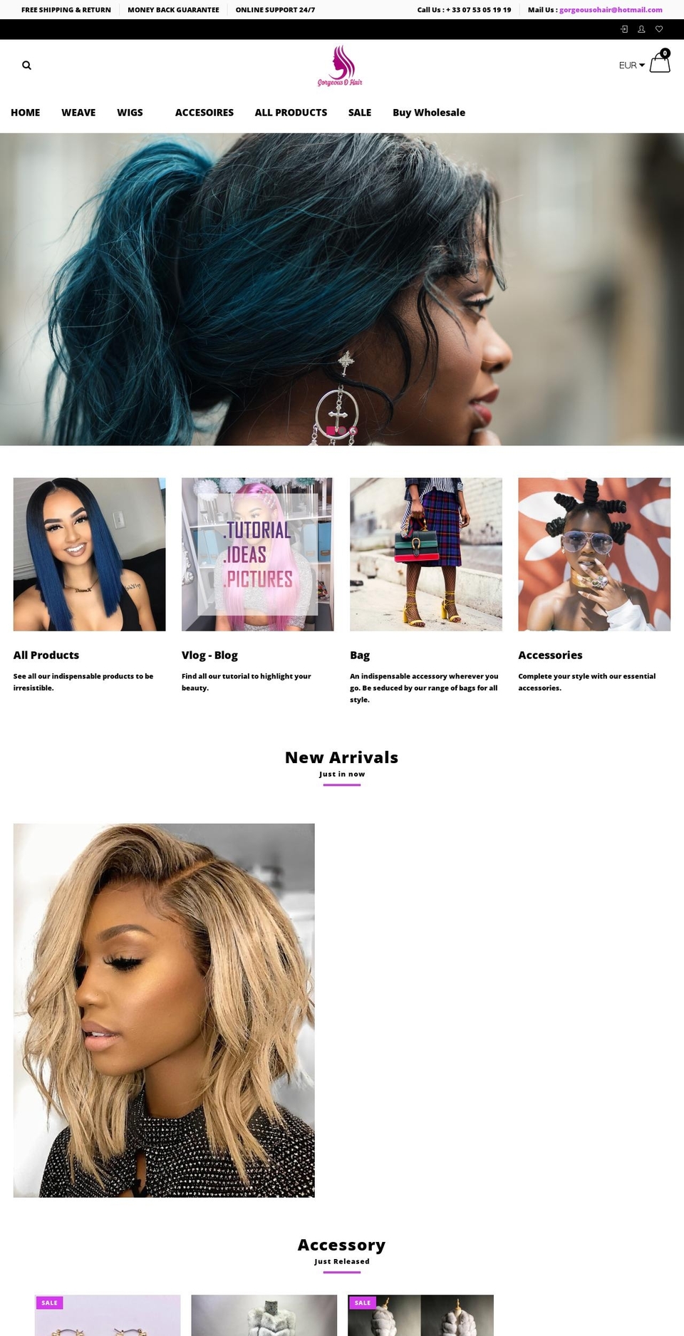 home-v1 Shopify theme site example gorgeousohair.com