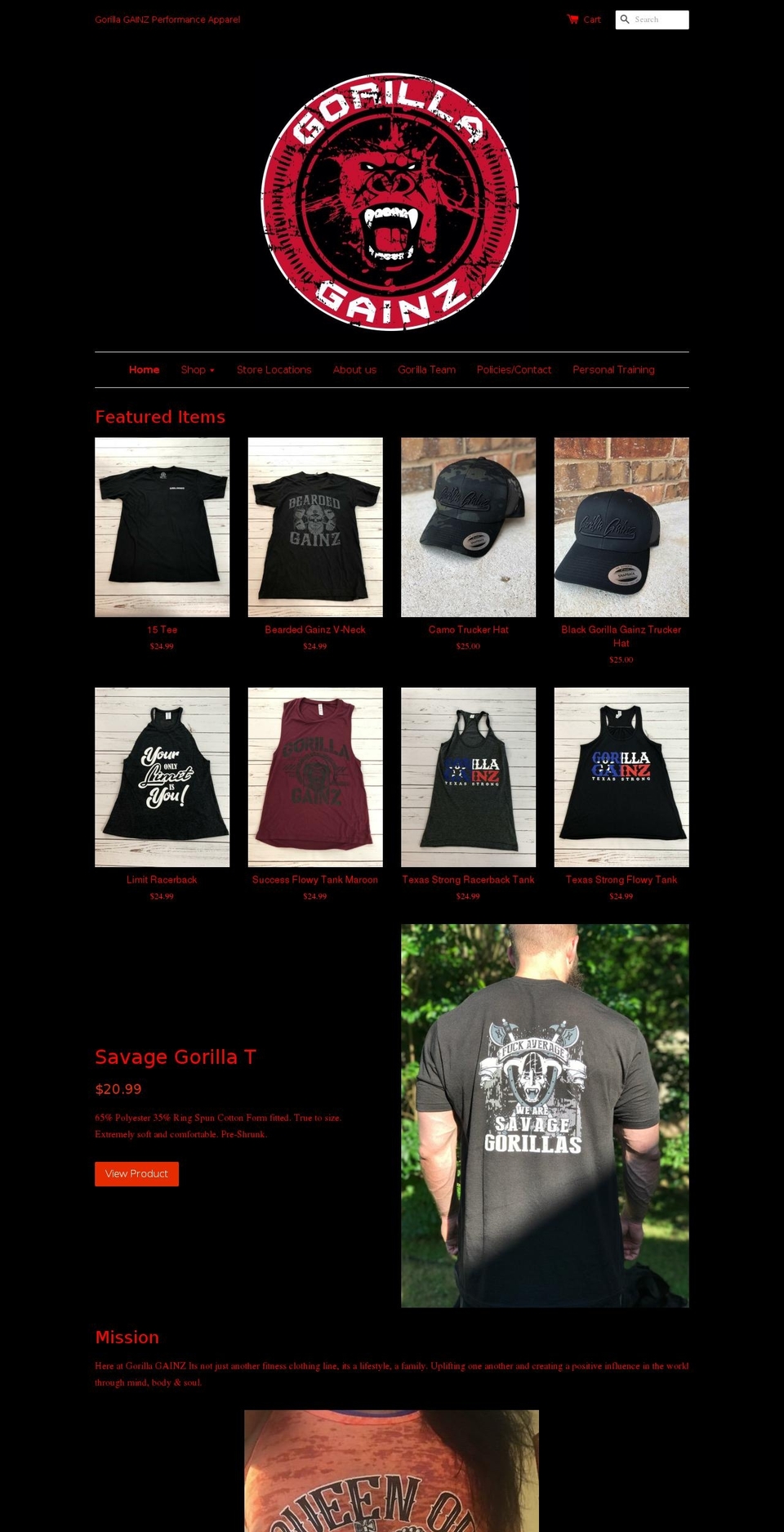 gorilla-gainz.com — Shopify storefront screenshot