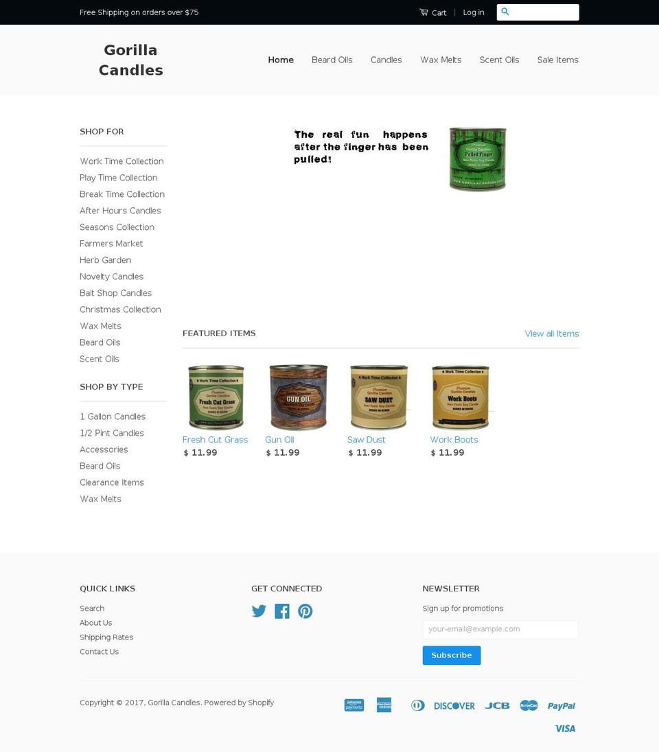 gorillacandles.com shopify website screenshot