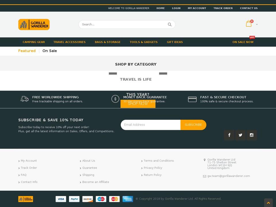 gorillawanderer.com — Shopify storefront screenshot