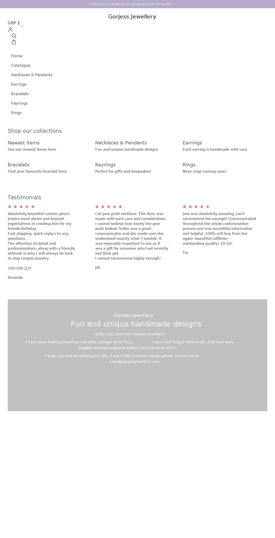 gorjessjewellery.com shopify website screenshot