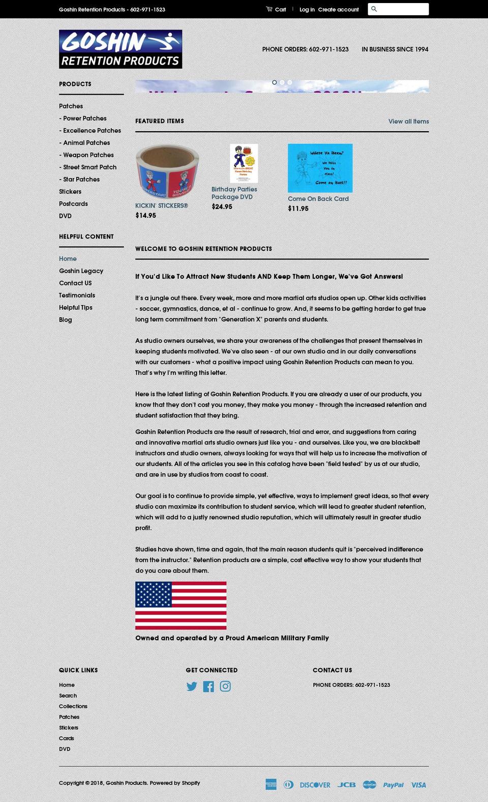 goshinproducts.com shopify website screenshot