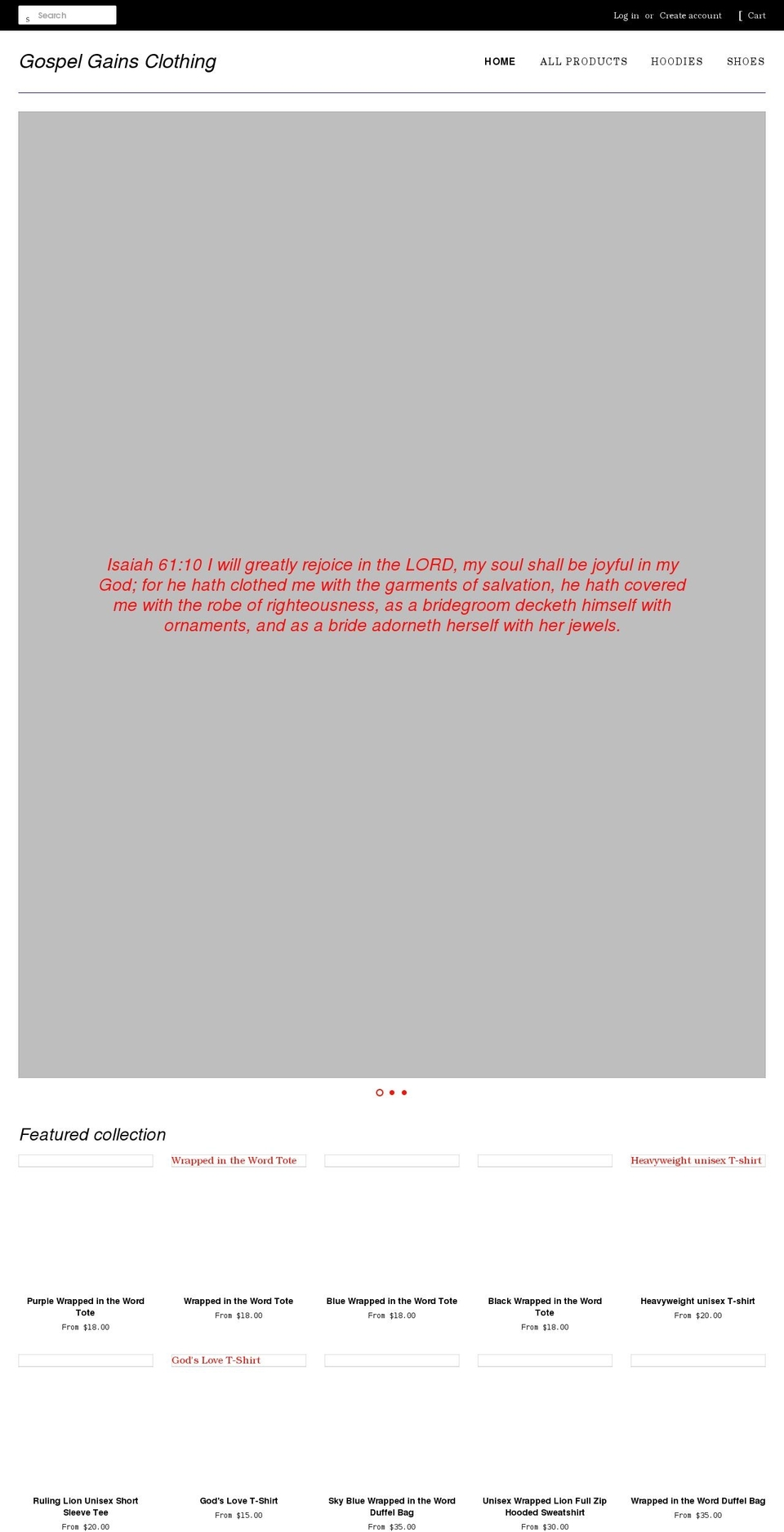 gospelgains.com shopify website screenshot