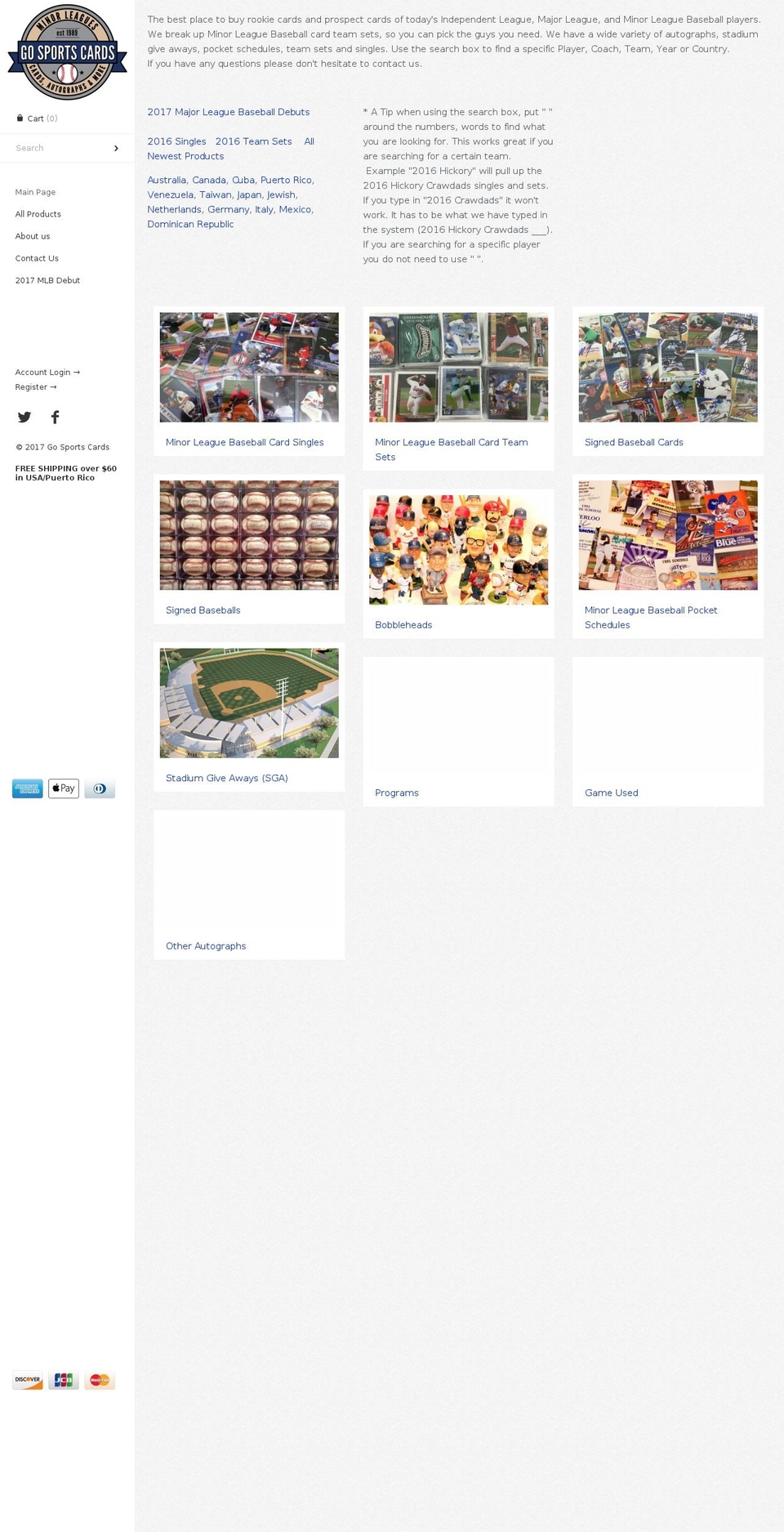 gosportcards.com shopify website screenshot