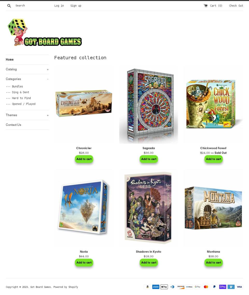 gotboardgames.com shopify website screenshot