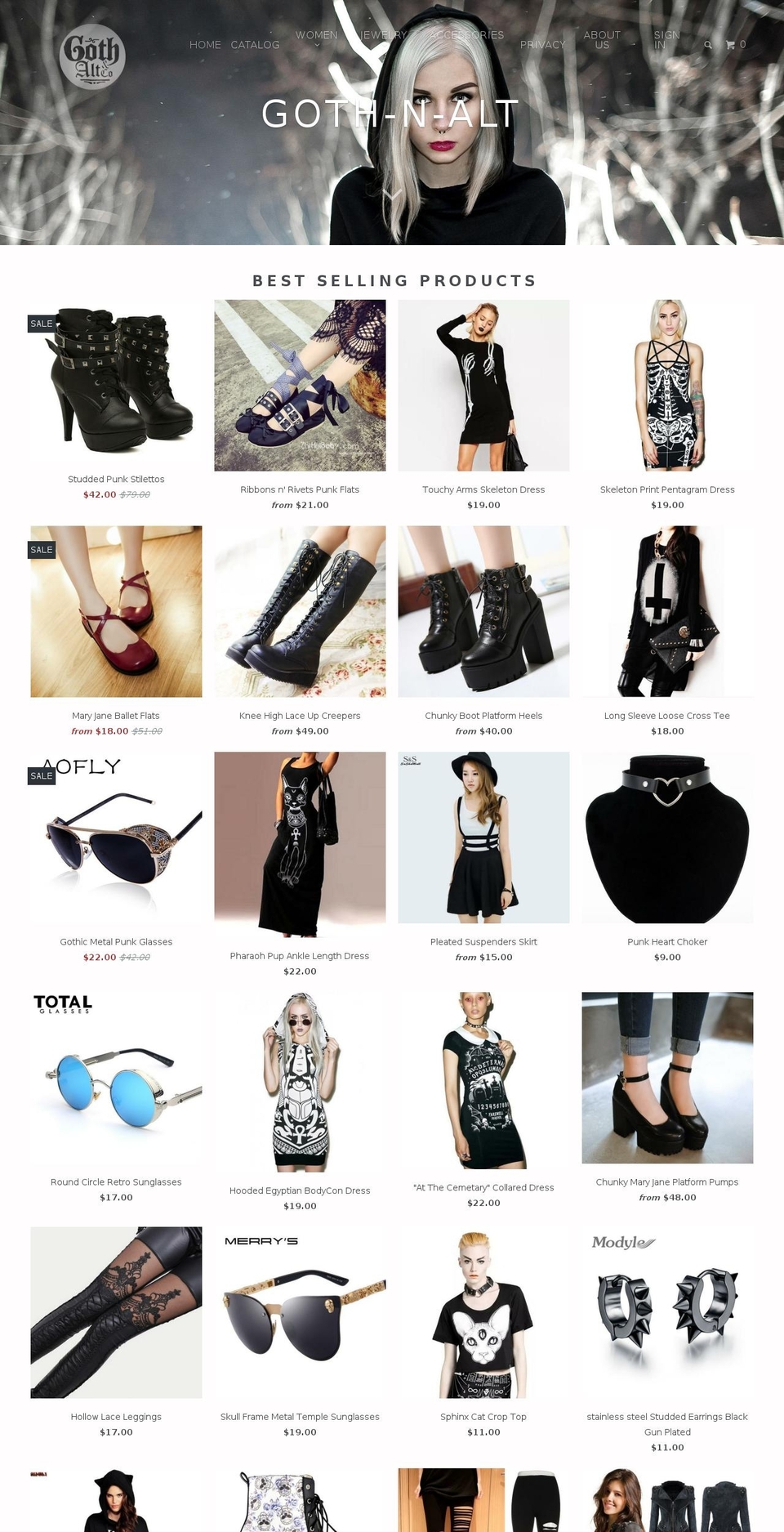 goth-n-alt.com shopify website screenshot