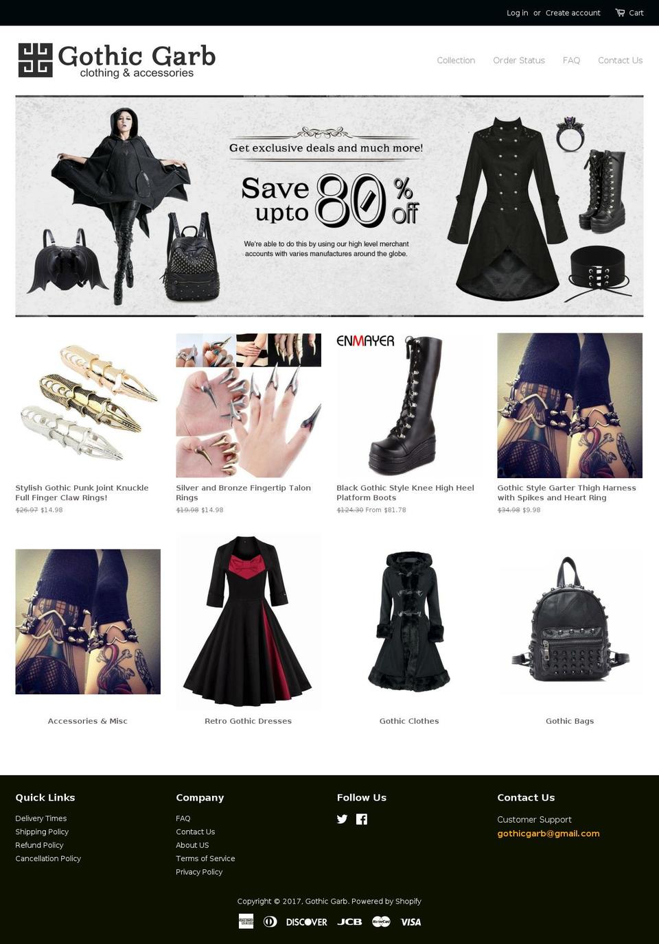 Boost Shopify theme site example gothicgarb.com