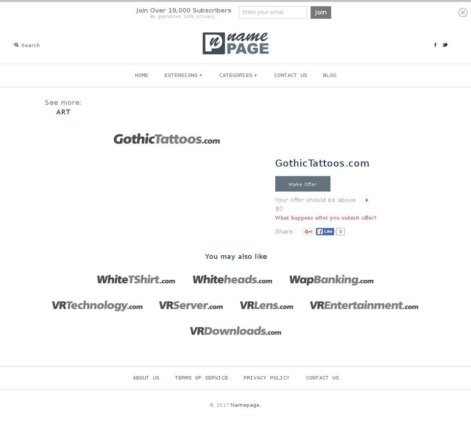 gothictattoos.com shopify website screenshot