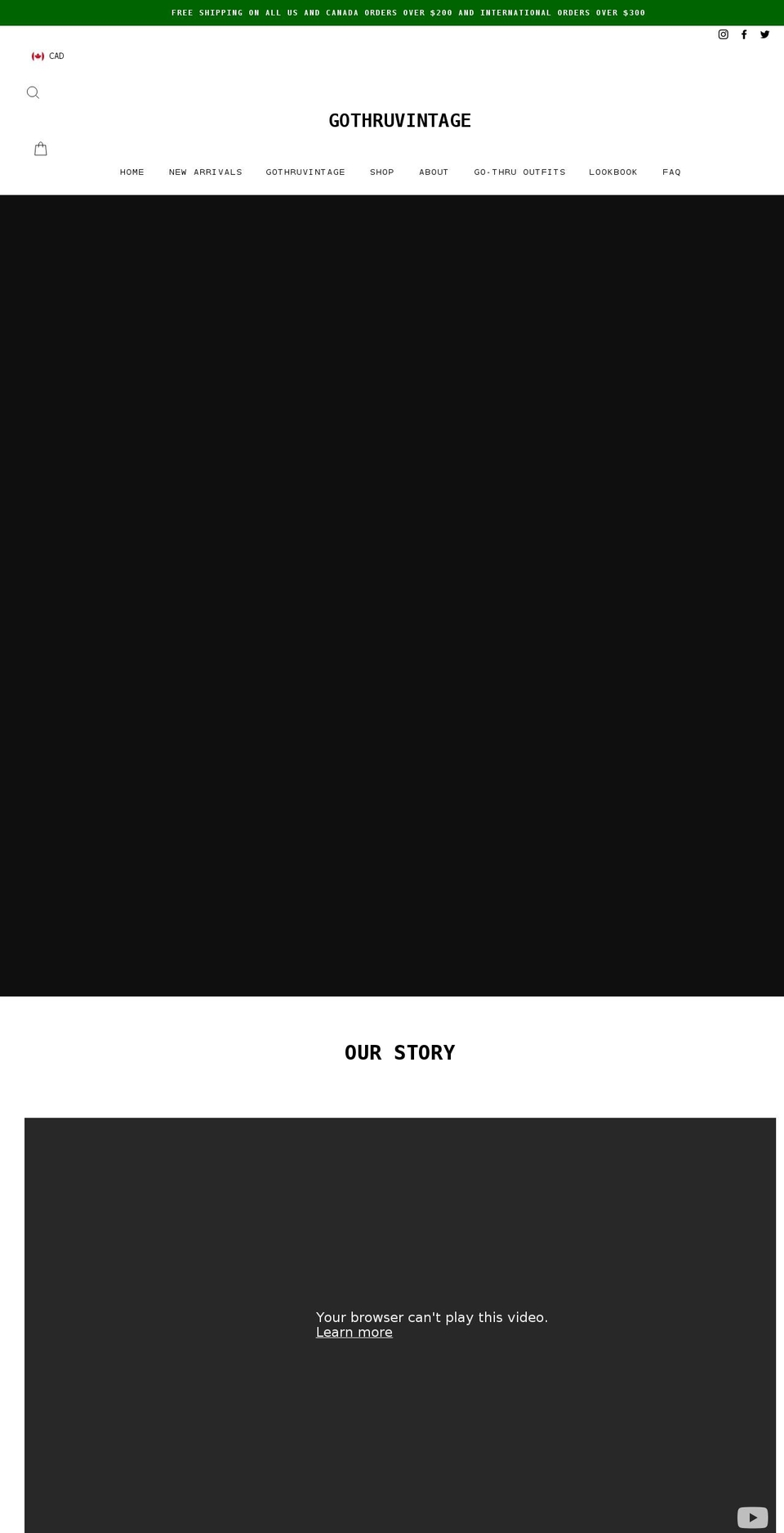 gothruvintage.com shopify website screenshot