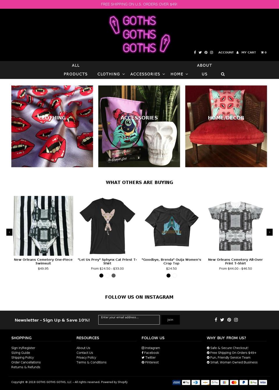 gothsgothsgoths.com shopify website screenshot