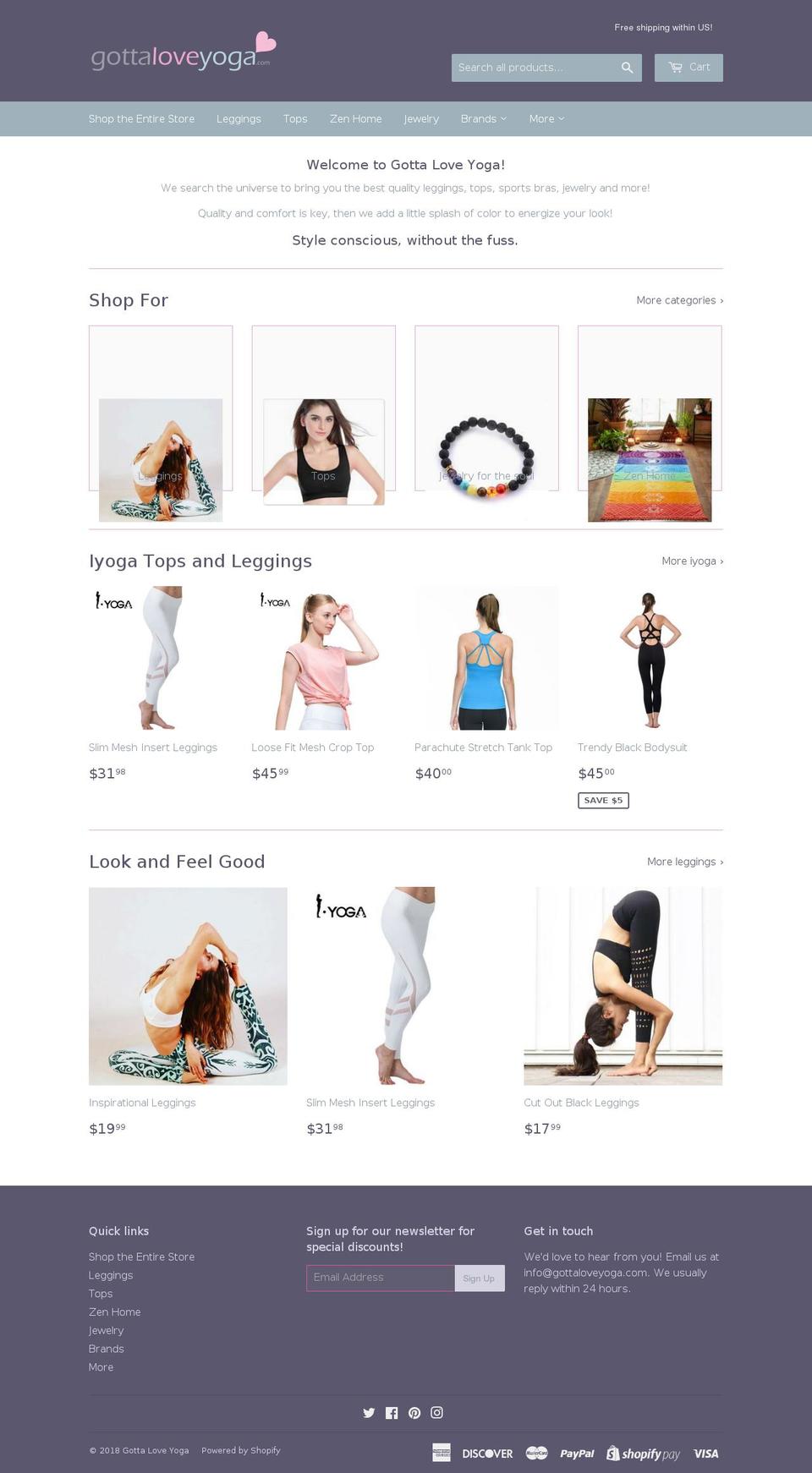 gottaloveyoga.com — Shopify storefront screenshot