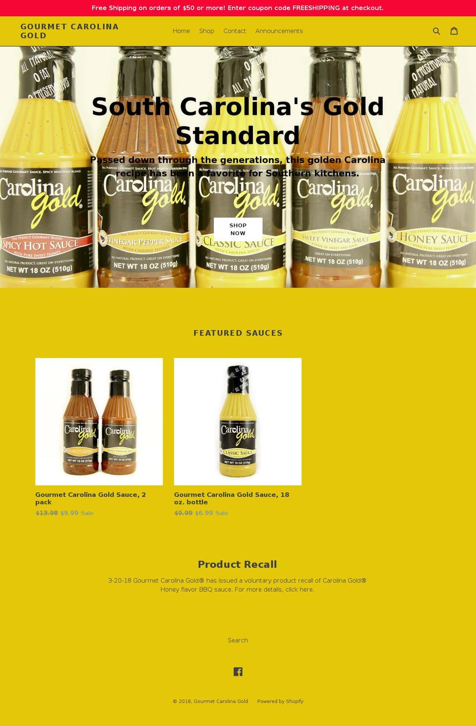gourmetcarolinagold.com shopify website screenshot