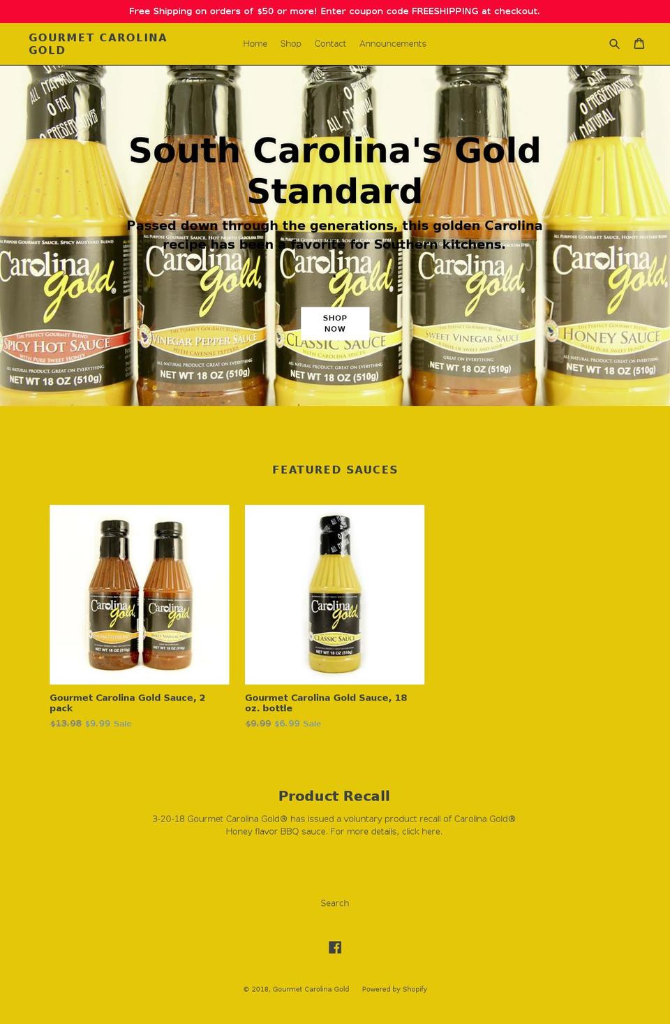 gourmetcarolinagold.org shopify website screenshot