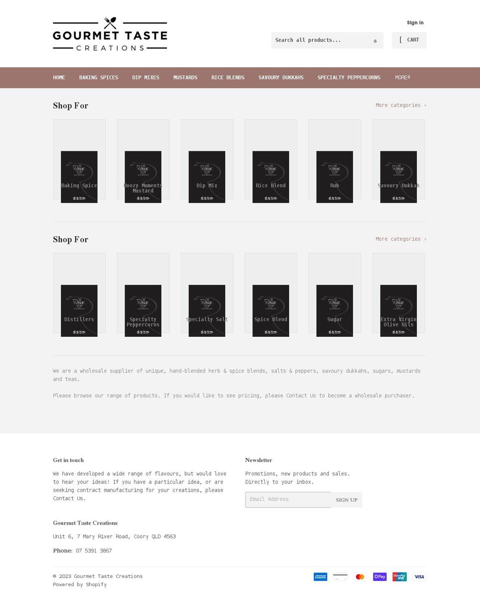 gourmettastecreations.com shopify website screenshot