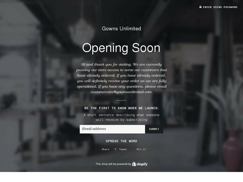 gownsunlimited.com — Shopify storefront screenshot