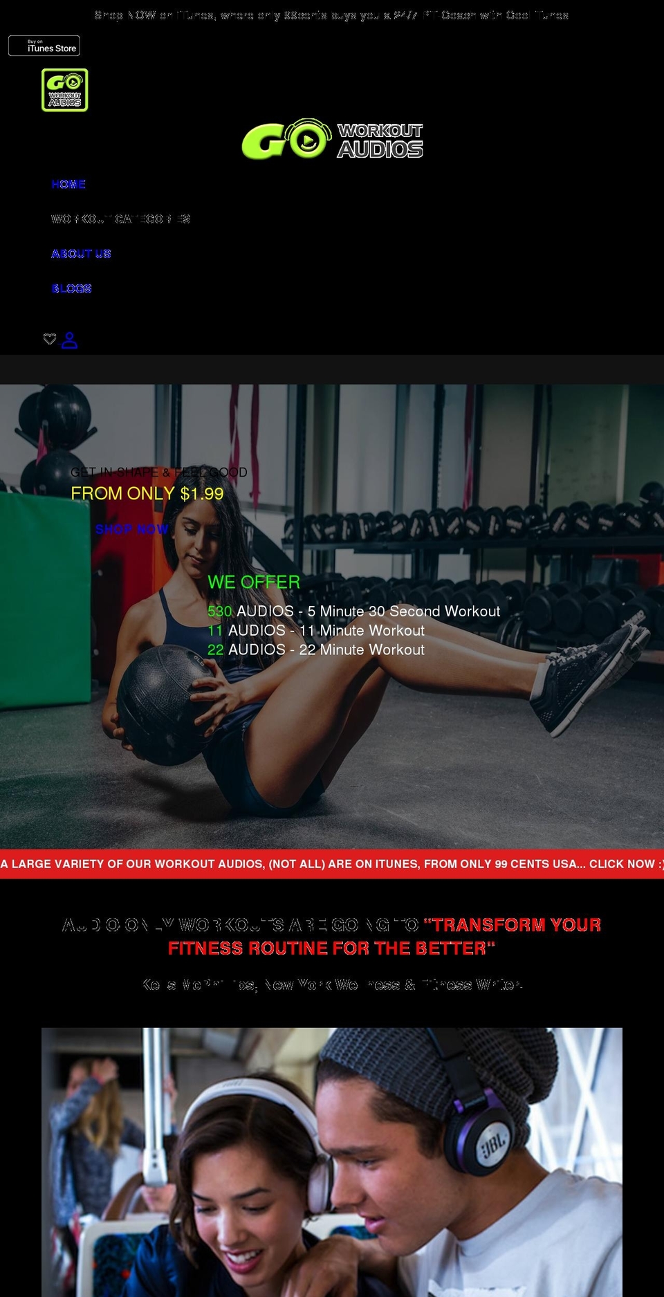 goworkoutaudios.com shopify website screenshot