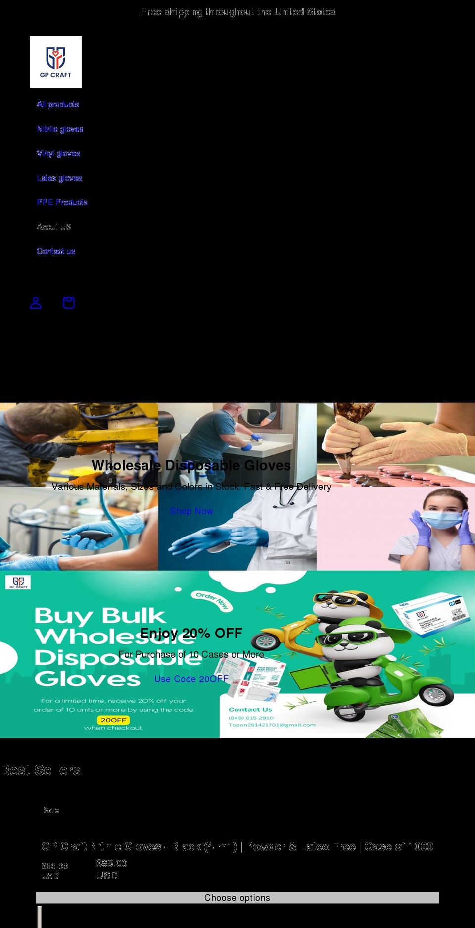 gpgloves.com shopify website screenshot