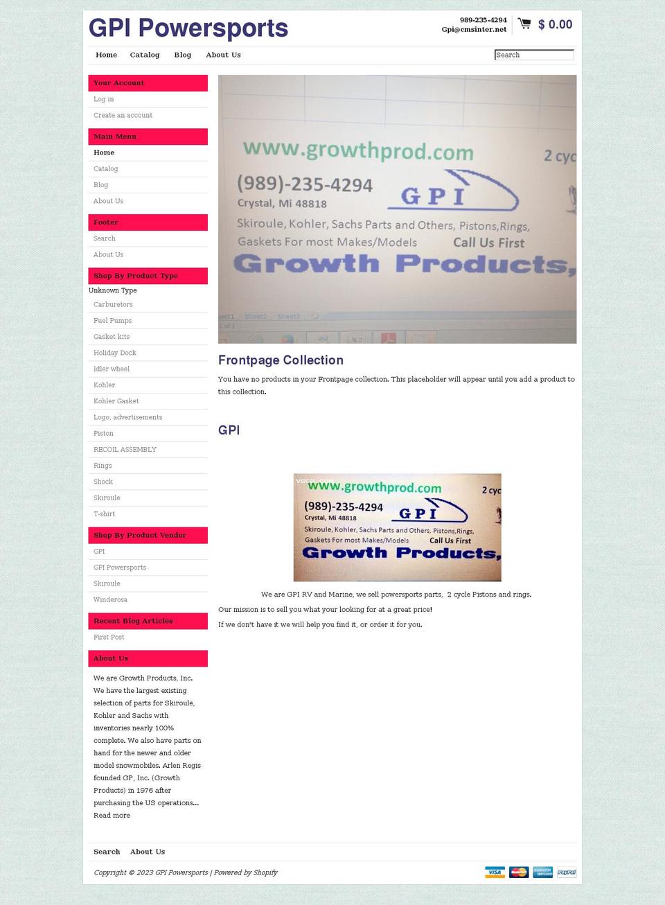 gpinc.myshopify.com shopify website screenshot