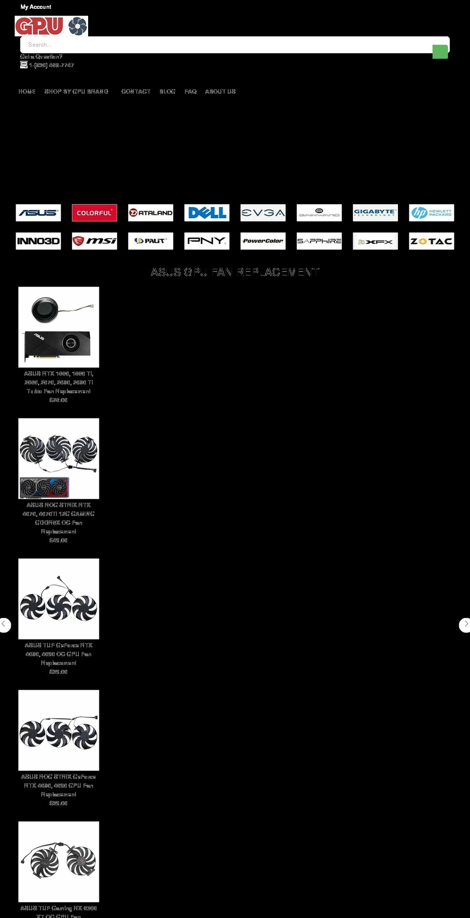 gpufanreplacement.com — Shopify storefront screenshot