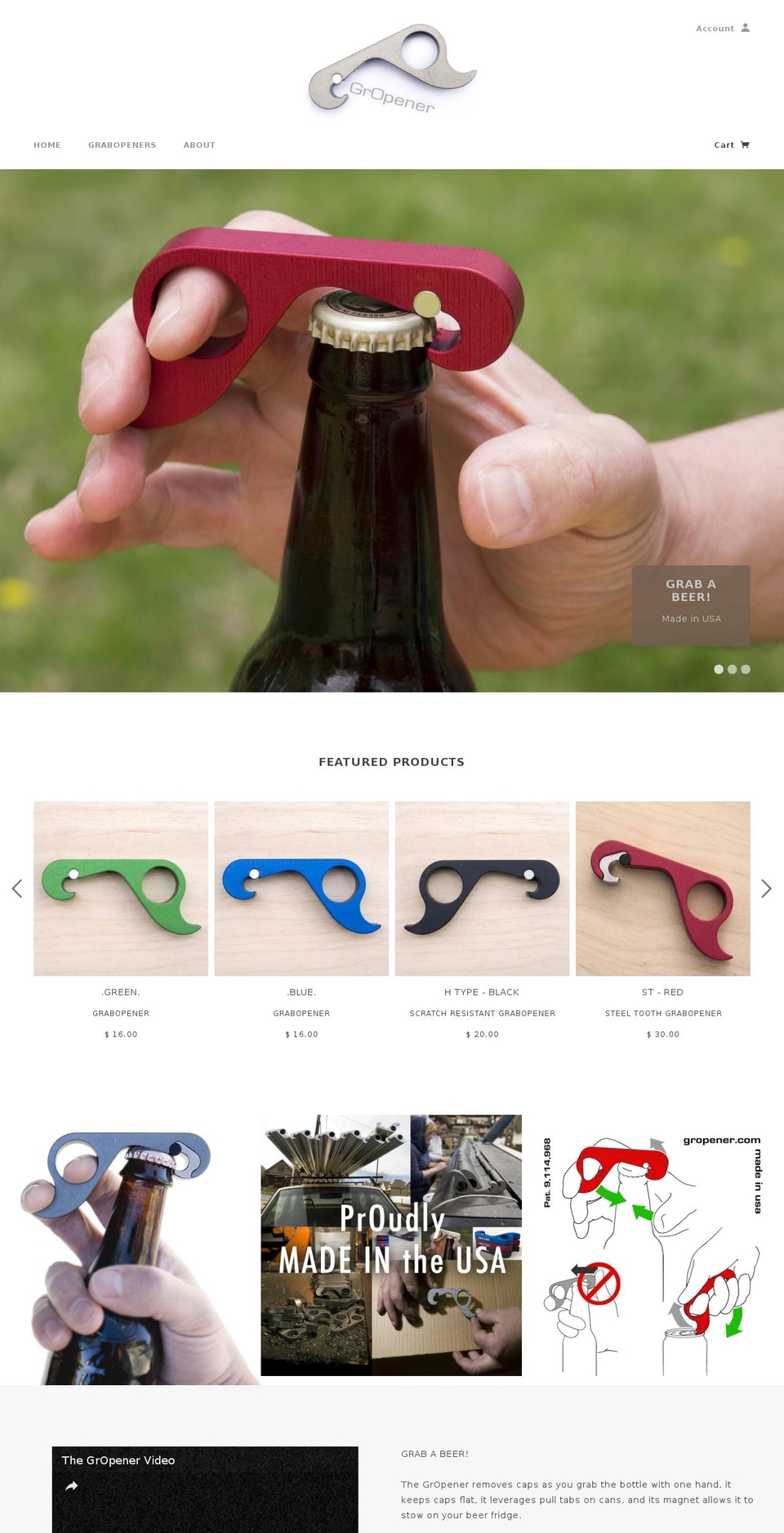 grabopener.com shopify website screenshot