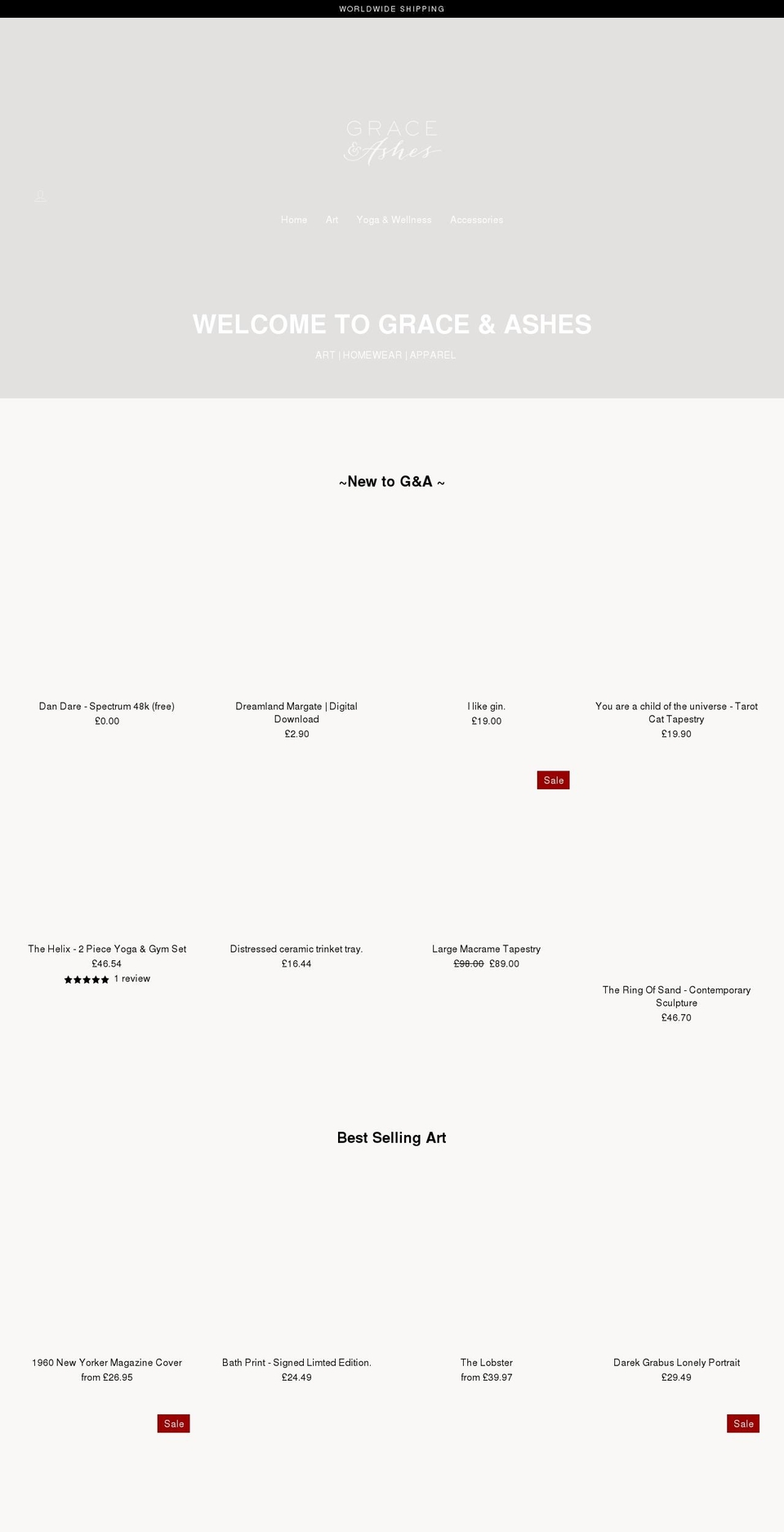 graceandashes.co.uk shopify website screenshot