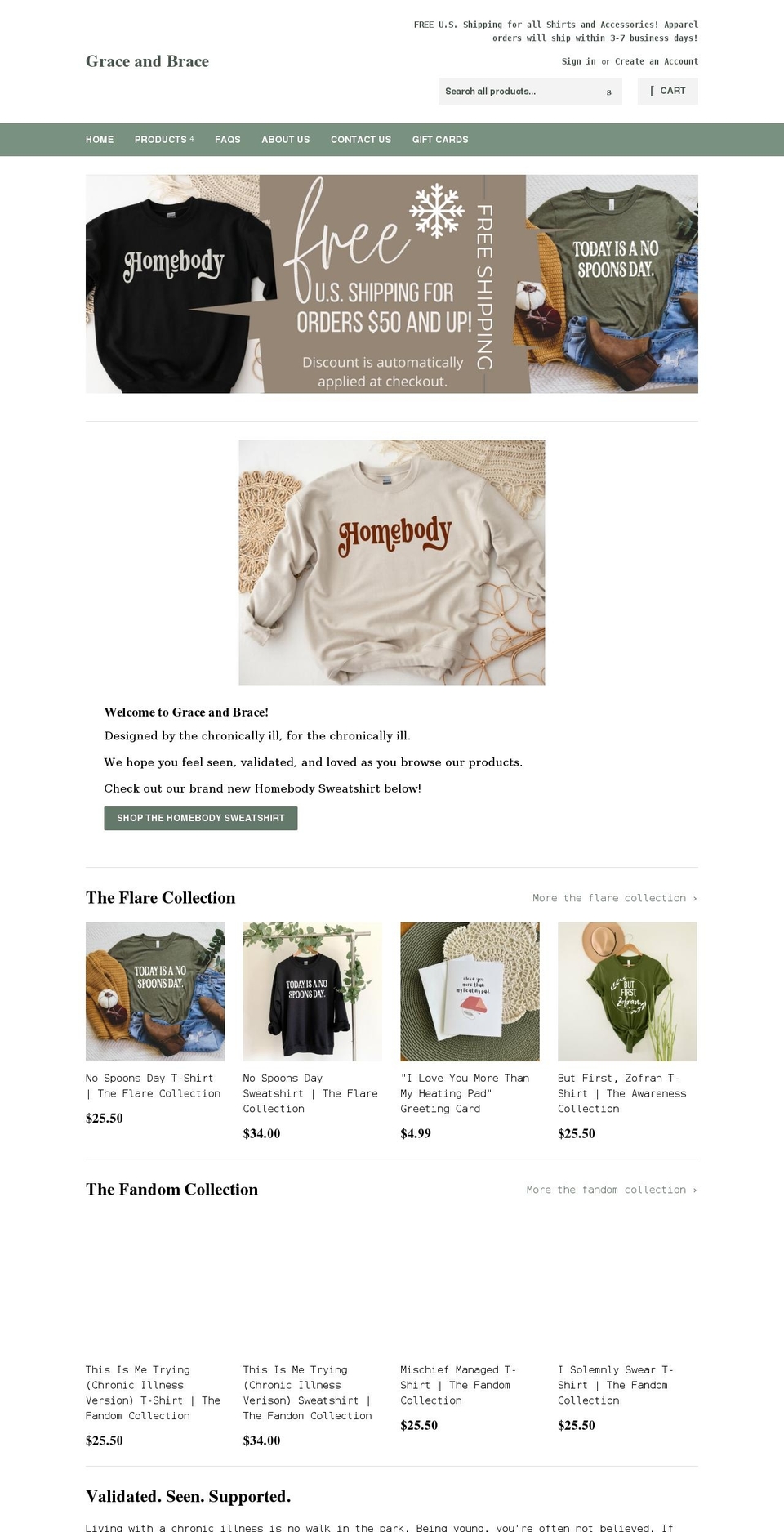 graceandbrace.com shopify website screenshot