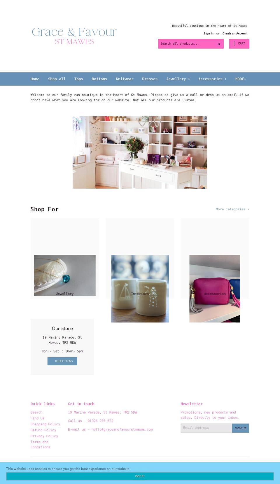 graceandfavourstmawes.com shopify website screenshot