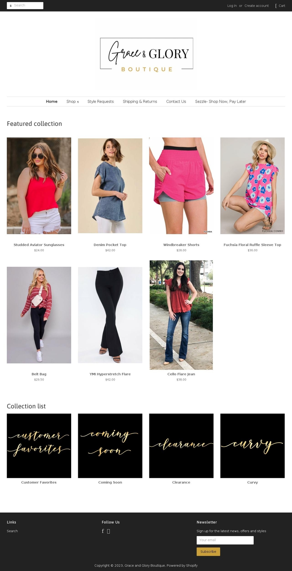 graceandgloryboutique.com shopify website screenshot