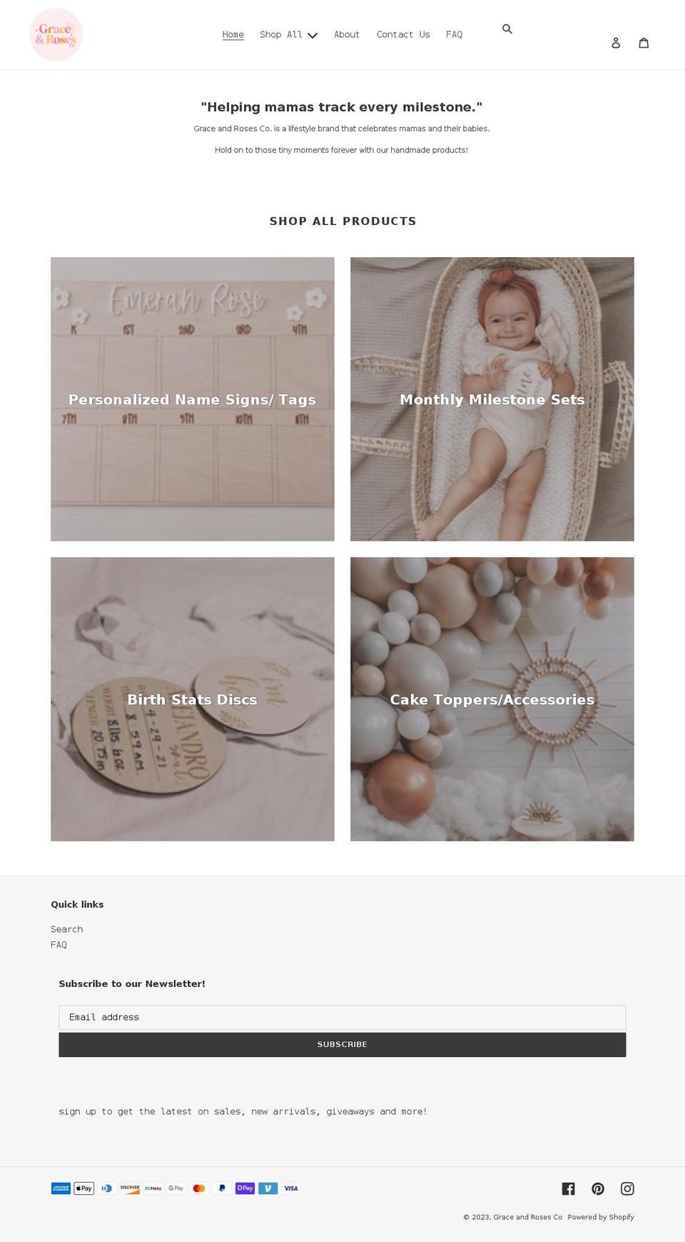 graceandrosesco.com shopify website screenshot