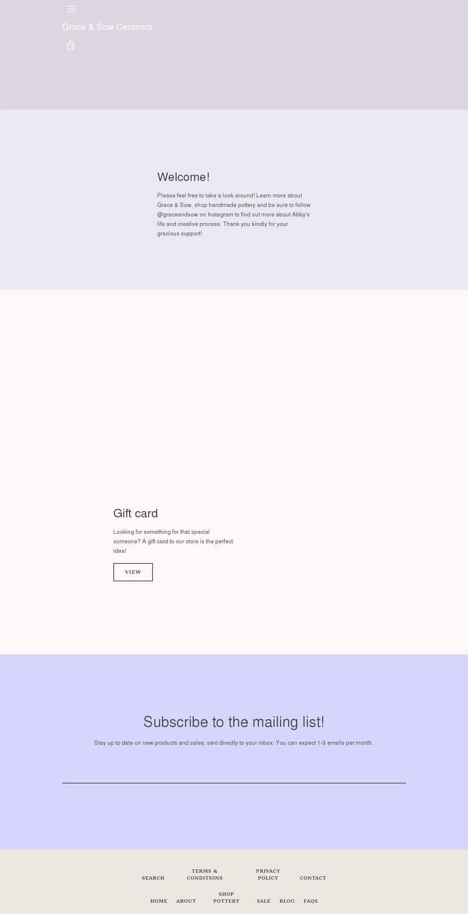 graceandsow.com shopify website screenshot