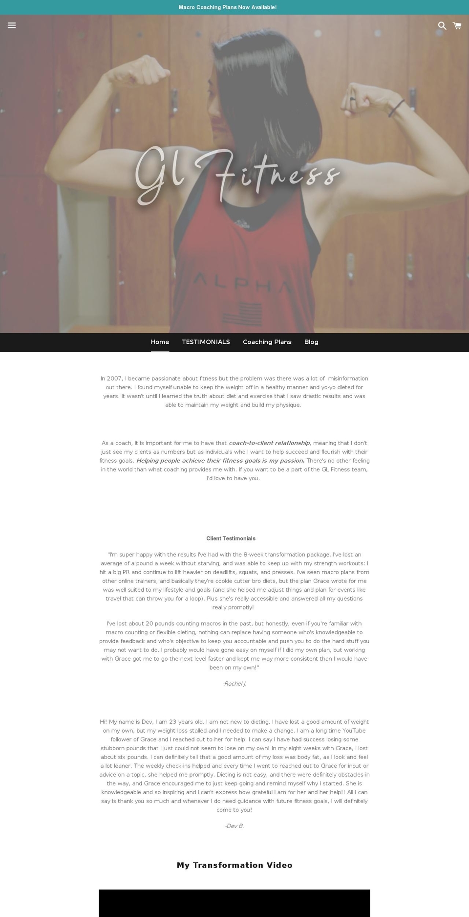 graceleefitness.com shopify website screenshot
