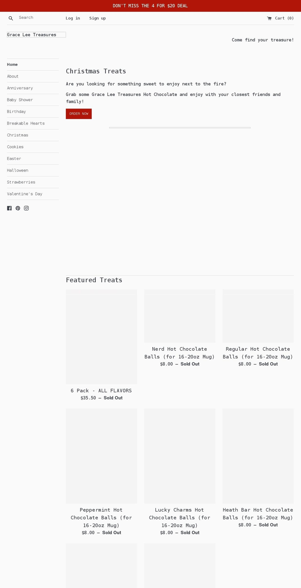 graceleetreasures.com shopify website screenshot